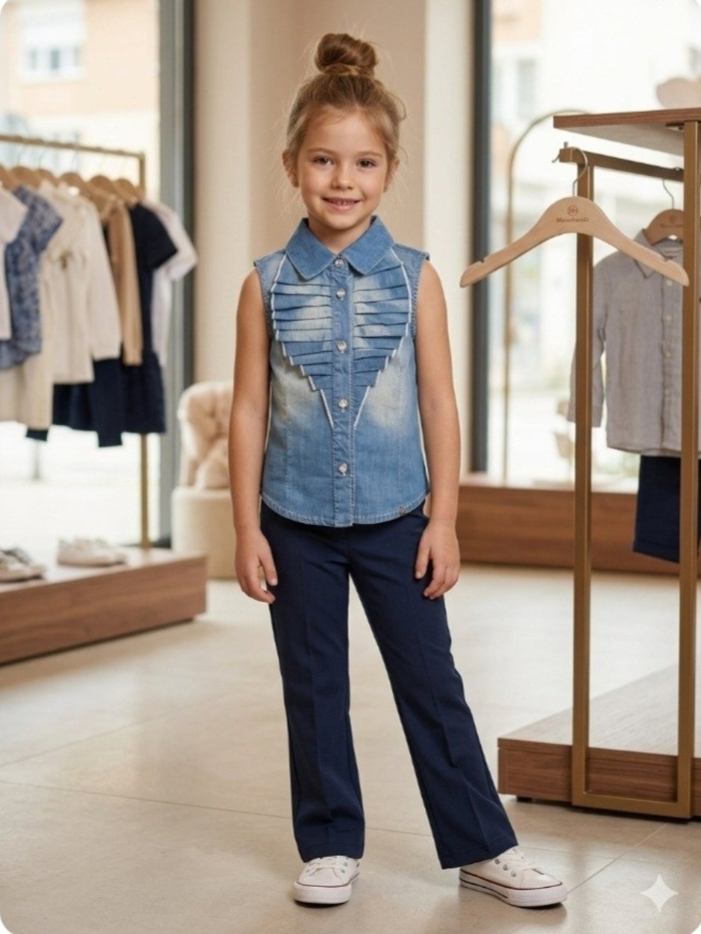 Microbe Italy Sleeveless Denim Shirt for Girls